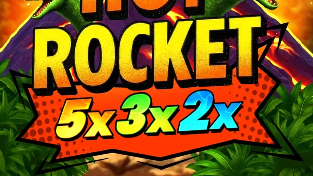 Hot Rocket 5x 3x 2x স্লট গেমের ইন্টারফেস এবং আগ্নেয়গিরির থিম