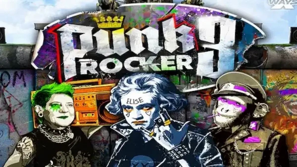 Punk Rocker 3 slot game interface featuring Berlin street art theme