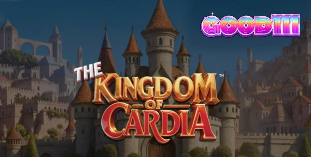 The Kingdom of Cardia স্লট গেমের স্ক্রিনশট, যেখানে তাস-থিমের প্রতীক এবং একটি ফ্যান্টাসি বাগান দেখা যাচ্ছে।